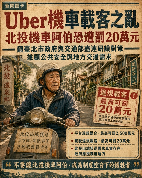 Uber機車載客之亂 北投機車阿伯恐遭罰20萬元