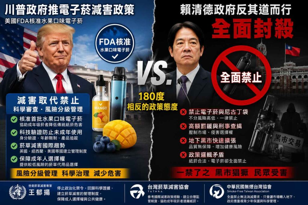 川普政府推電子菸減害政策　賴清德政府反其道而行全面封殺