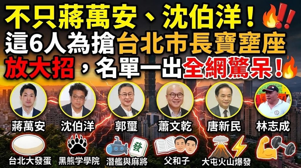 不只蔣萬安、沈伯洋！這6人為搶台北市長寶座放大招，名單一出全網驚呆！